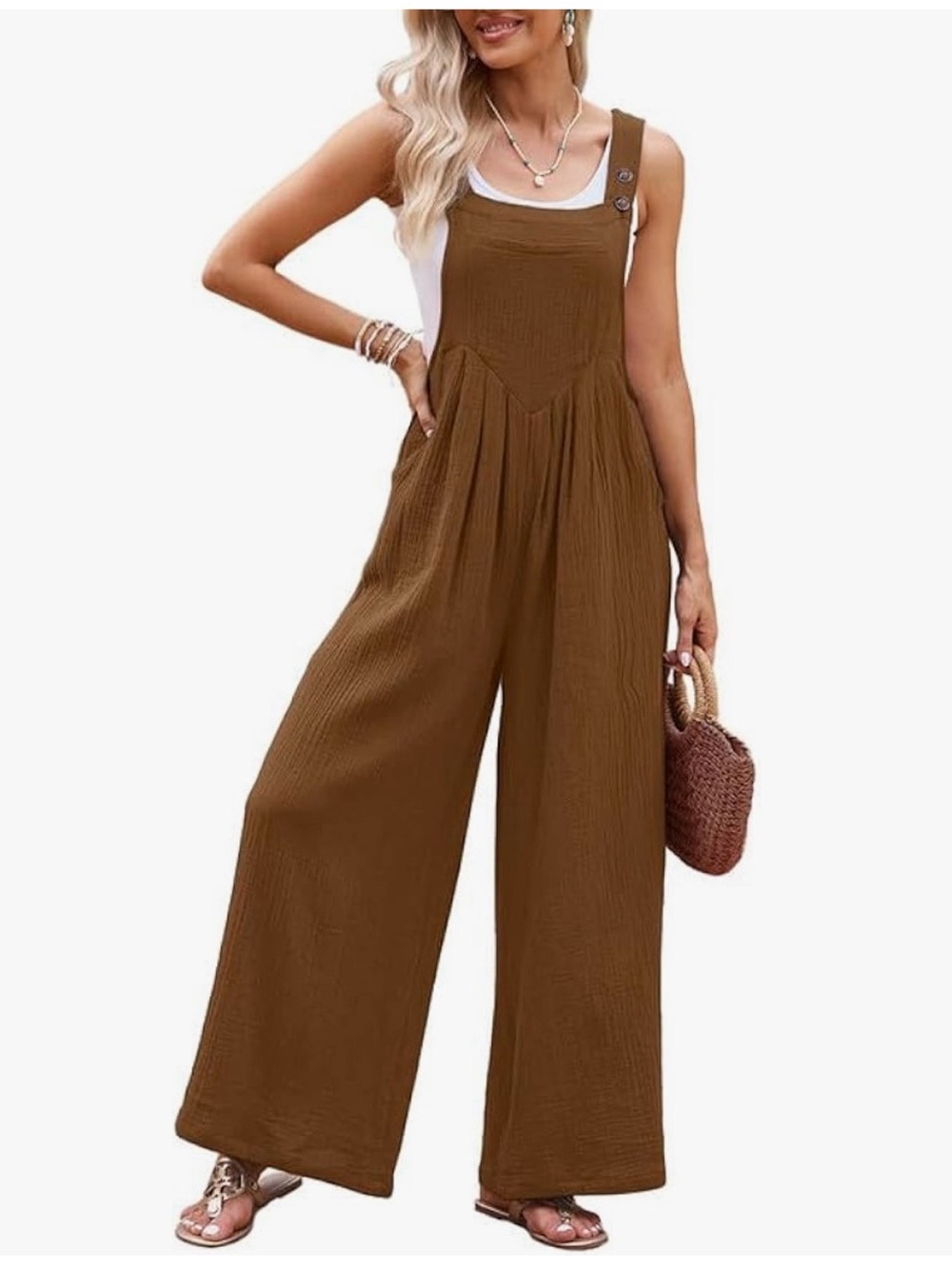 Dokotoo women’s brown sleeveless wide leg jumpsuit romper XL New - Picture 2 of 14